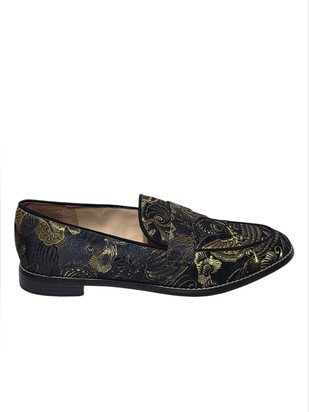 EUC FRANCO SARTO HURLEY TAPESTRY LOAFERS BLACK & GOLD BROCADE SLIP-ON FLATS SZ9 - Picture 5 of 12